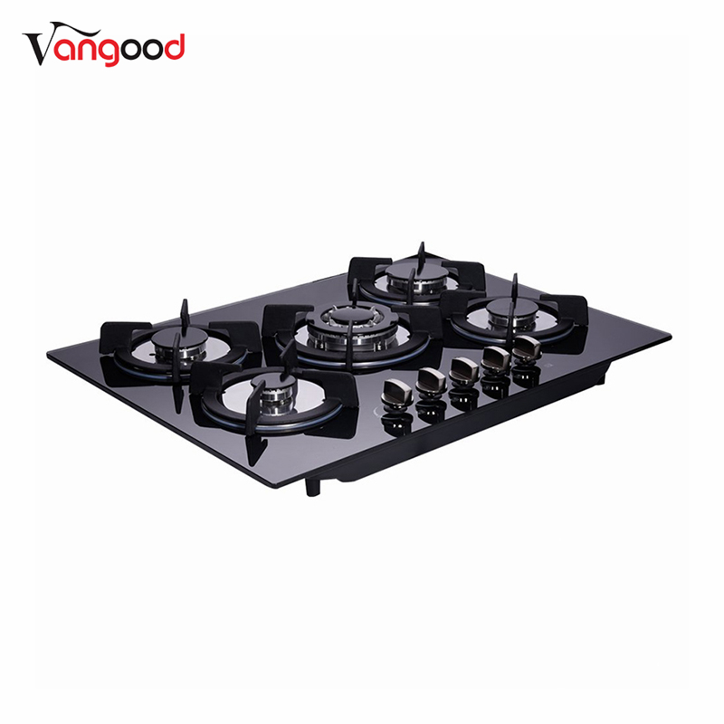 Low price for Three Burner Gas Stove -
 Glass Top 5 Burner Kitchen Built In Countertop Cooking Gas Stove – Vangood
