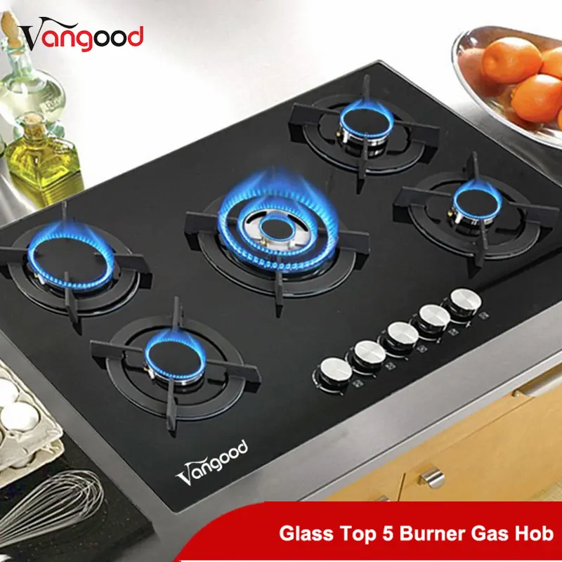 Low price for Three Burner Gas Stove -
 Glass Top 5 Burner Kitchen Built In Countertop Cooking Gas Stove – Vangood